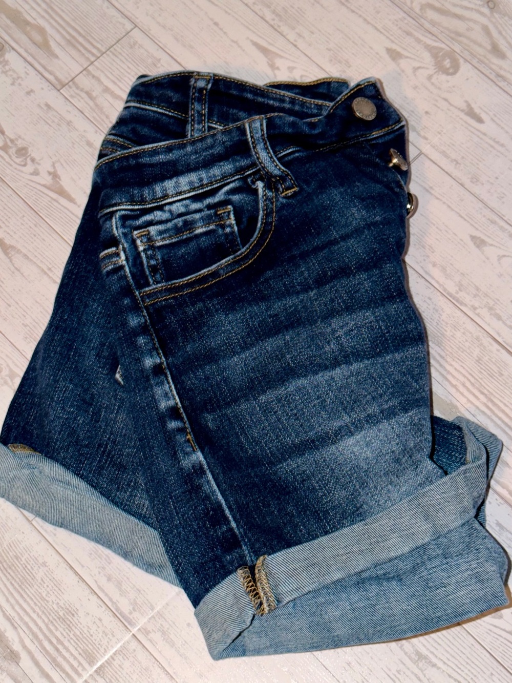 KanCan Dark Blue Boyfriend Roll-Cuff Jeans Shorts